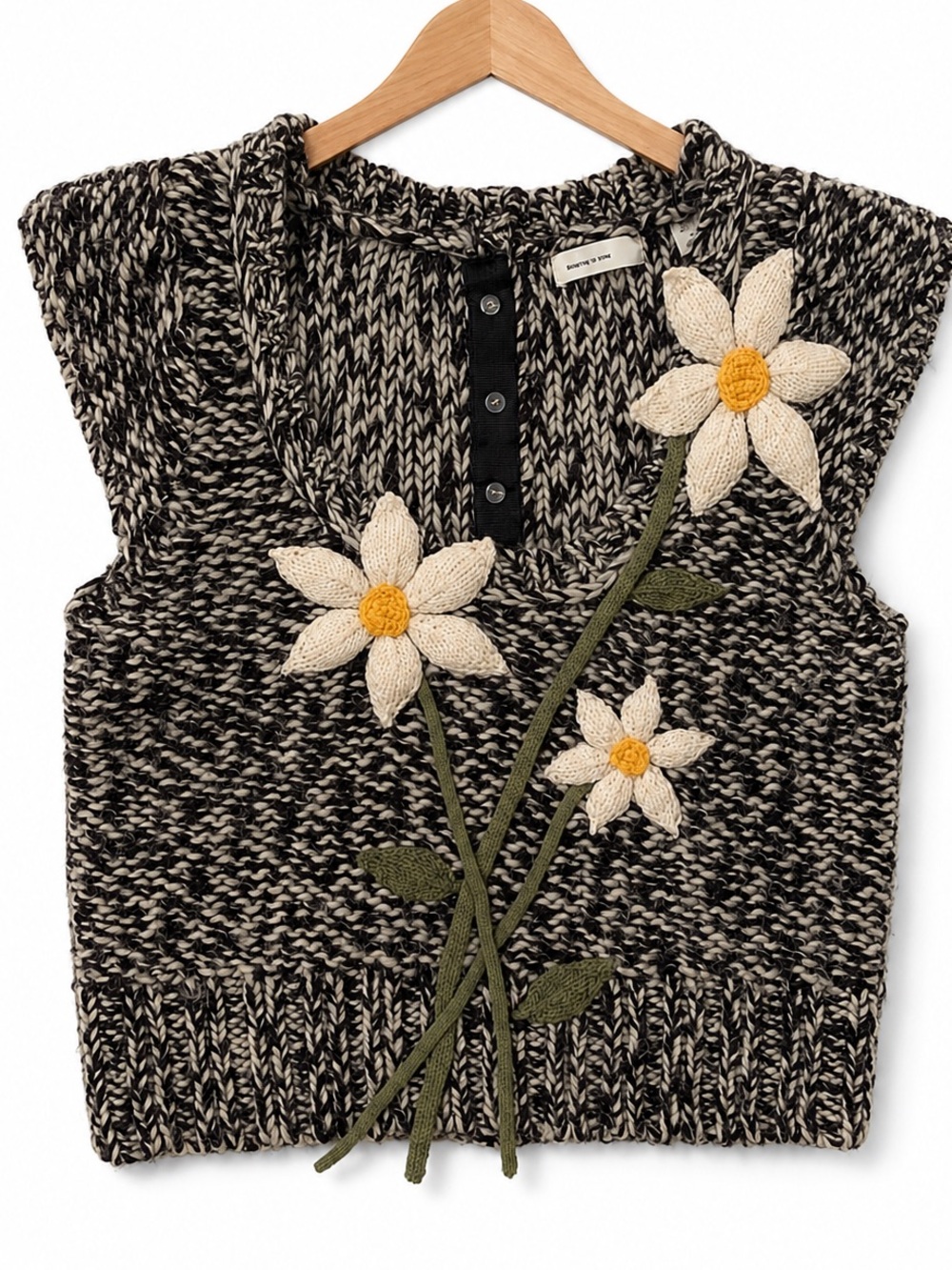 Sleeping on Snow Floral Appliqué Wool-Blend Sweater M